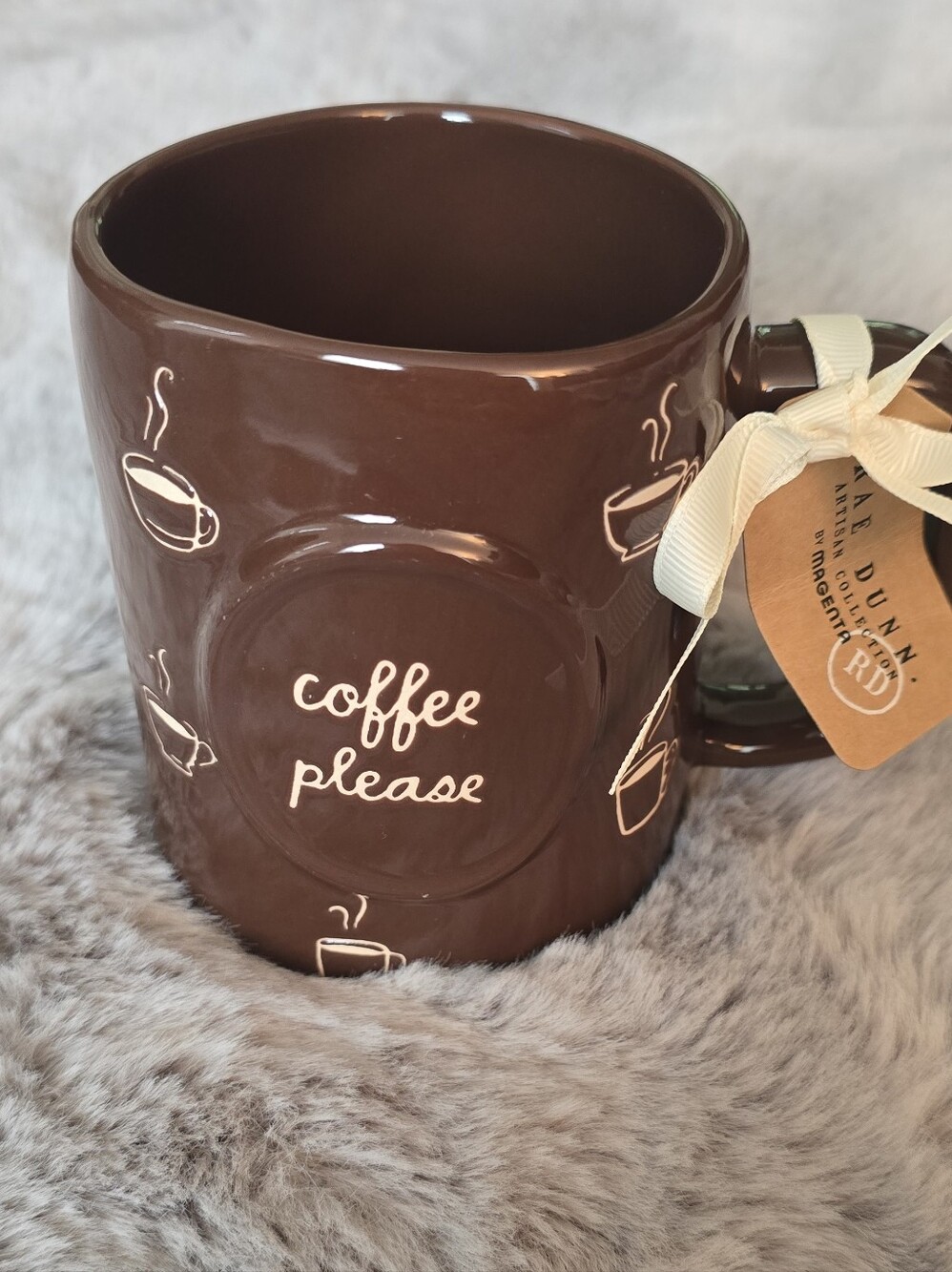 Rae Dunn Brown and Cream "coffee please" Ceramic Mug
